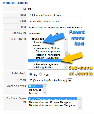 Outstanding Graphic Design sub menu